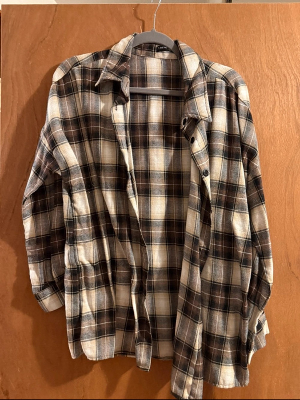 SHEIN Brown Cream and Black Plaid Button-Down Shirt